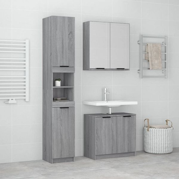 vidaXL 3-teilig Badmöbel-Set Grau Sonoma Holzwerkstoff, 3115882