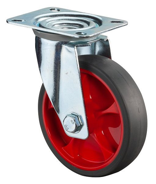 BS Rollen Transportrolle Lenkrolle, thermoplastisches Gummirad, Reifen grau, Rollenlager, Platte, Durchmesser: 125 mm, VE: 2 Stück, L400.B44.126.03