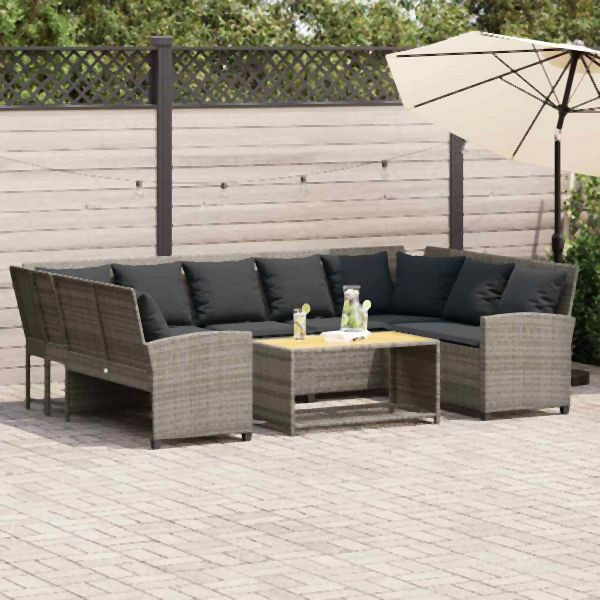 vidaXL Gartensofa mit Kissen Grau Poly Rattan, langlebig, 3365331