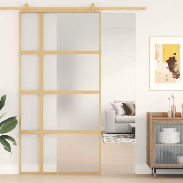 vidaXL Schiebetür Golden 102,5x205 cm Matt ESG-Glas und Aluminium, 155195