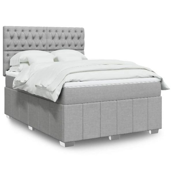 vidaXL Boxspringbett mit Matratze Hellgrau 160x200 cm Stoff, 3291726