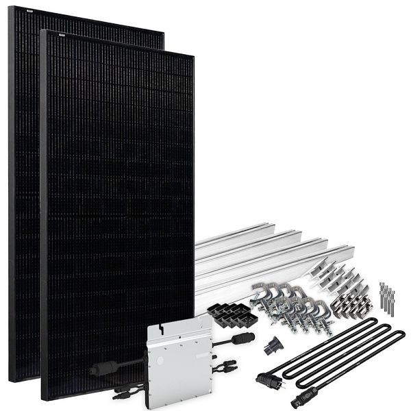 Offgridtec Solar-Direct 820W HM-800 Balkonkraftwerk Full Black Schukosteckdose - 15m - Montageset für Balkongeländer, 4-01-016030-030