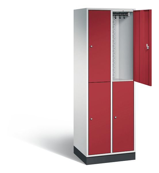 C+P Spind doppelstöckig Intro, H1950xB620xT490mm, Farbe: Lichtgrau / Rubinrot, 8270-201 S10003