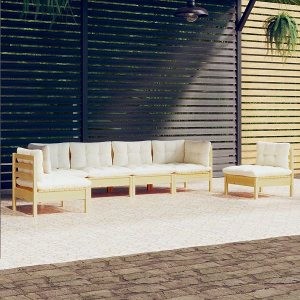 vidaXL 6-teilig Garten-Lounge-Set mit Creme Kissen Massivholz Kiefer, 3096196