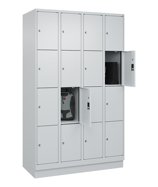 C+P Schließfachschrank Evolo PLUS, mit Sockel, 16 Fächer, 1950x1200x500mm, 7035/7035 Lichtgrau, 049020-404 S10013