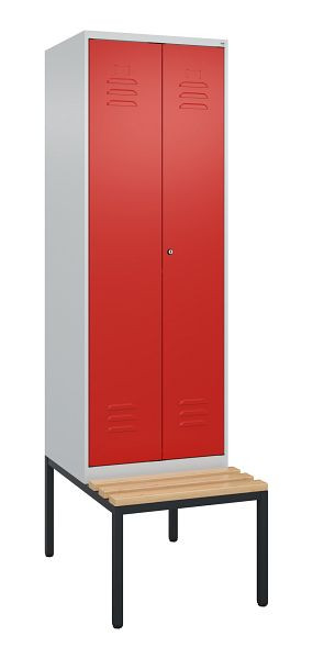 C+P Umkleidespind Classic PLUS, 2 Abteile, 2120x600x815mm, 7035/3020, Zylinderschloss, mit untergebauter Sitzbank, Buche-Sitzleisten, 0800527-20P S10059