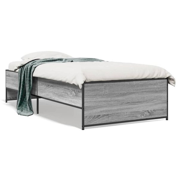 vidaXL Bettgestell Grau Sonoma 90x190 cm Holzwerkstoff und Metall, 845249