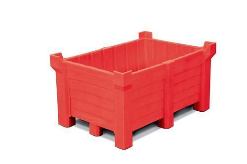 DENIOS Stapelbehälter aus Polyethylen (PE), 90 Liter Inhalt, 70 Liter Auffangvolumen, geschlossen, rot, 185802