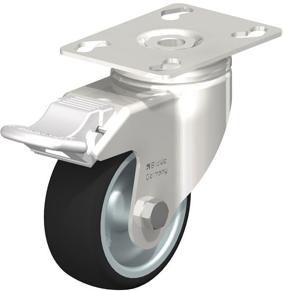 Blickle LKPXA-PATH 80G-FI Edelstahl-Apparate-Lenkrolle mit Anschraubplatte & Feststeller, Thermoplastisches Polyurethan, Grau, 273128