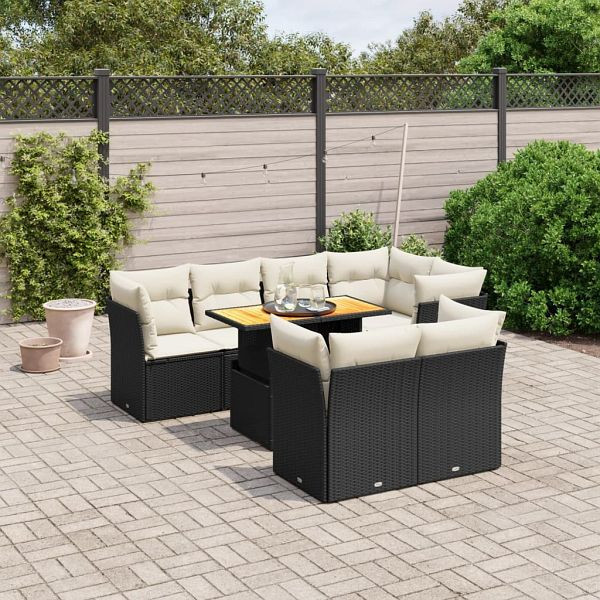 vidaXL 8-teilig Garten-Sofagarnitur mit Kissen Schwarz Poly Rattan, 3270706