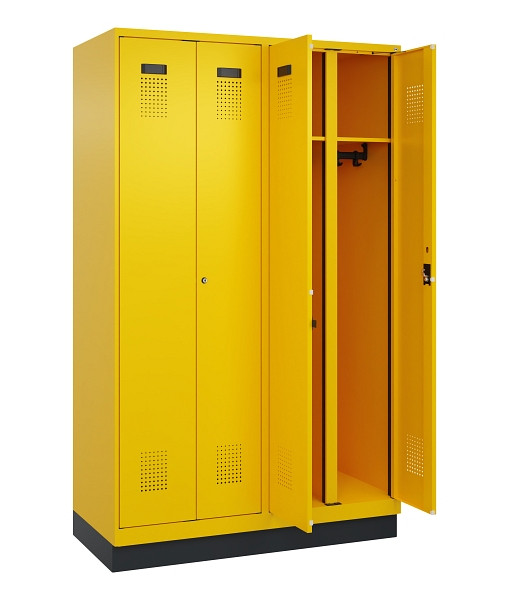 C+P Schwarz-Weiß-Spind Evolo PLUS, mit Sockel, 4 Abteile, 1950x1200x500mm, 1023/1023 Verkehrsgelb, Abteilbreite 300 mm, Schlüssel 2, 049022-40 S10049