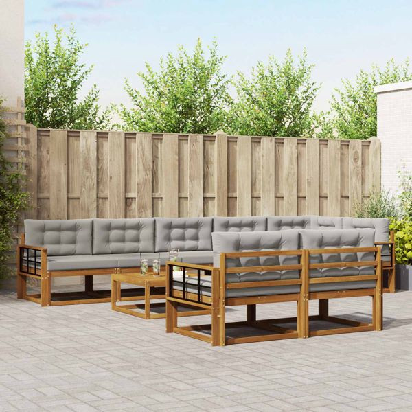 vidaXL Outdoor-Sofagarnitur mit Kissen 9-teilig Natürlich und Hellgrau, 3367799