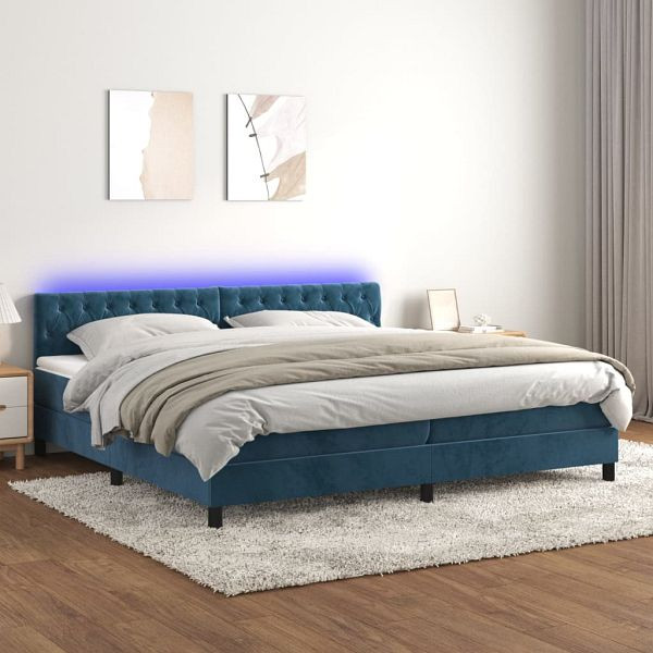 vidaXL Boxspringbett mit Matratze & LED Dunkelblau 200x200 cm Samt, 3134607