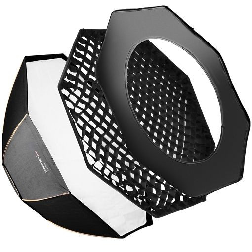 Walimex pro Octagon Softbox PLUS Orange Line 213, mit Grid und Gold-/Silbereinsatz, inkl. Front- und Zwischendiffusor sowie Transporttasche, 1018820