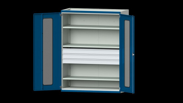 ANKE Werkbänke Schwerlastschrank, Modell 303, 1485 x 690 x 1950 mm, Sichtausschnitt aus Plexiglas, RAL 7035/5010, 621.283