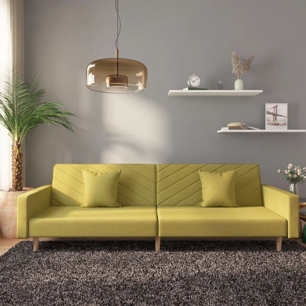 vidaXL Schlafsofa 2-Sitzer mit 2 Kissen Grün Stoff, 375905