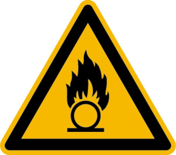 Schilder Klar Warnzeichen Warnung vor brandfördernden Stoffen DIN EN ISO 7010-W028, 200x1.5 mm Kunststoff, 1508/72