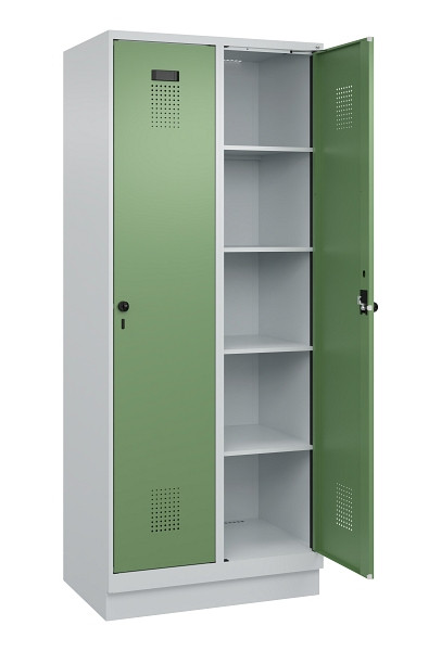 C+P Wäsche-Spind Evolo PLUS, mit Sockel, 2 Abteile, 1950x800x500mm, 7035/6011, Verschluss Drehriegel, Ablageböden 8, 049020-22B S10010