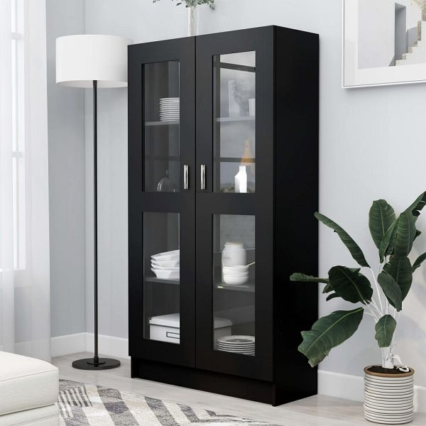 vidaXL Vitrinenschrank Schwarz 82,5x30,5x150 cm Holzwerkstoff, 802760