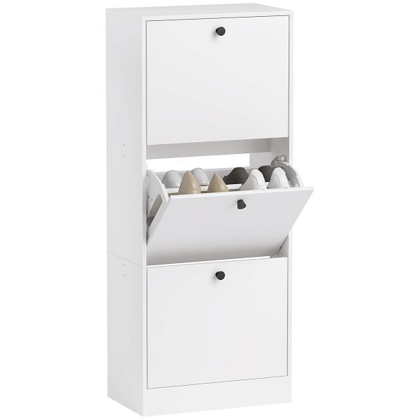 HOMCOM Schuhschrank, Schuhregal, 3 Klappfächer, verstellbar, Spanplatte, Weiß, 837-561V90WT