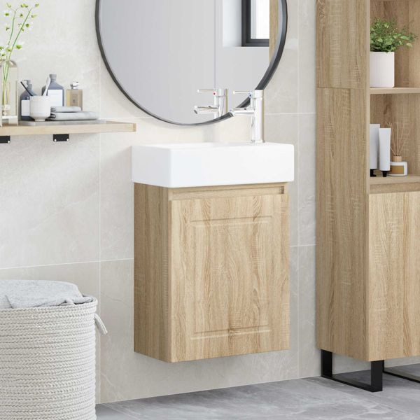 vidaXL Badezimmer Waschtischunterschrank mit Wasserhahn Sonoma-Eiche, 889513