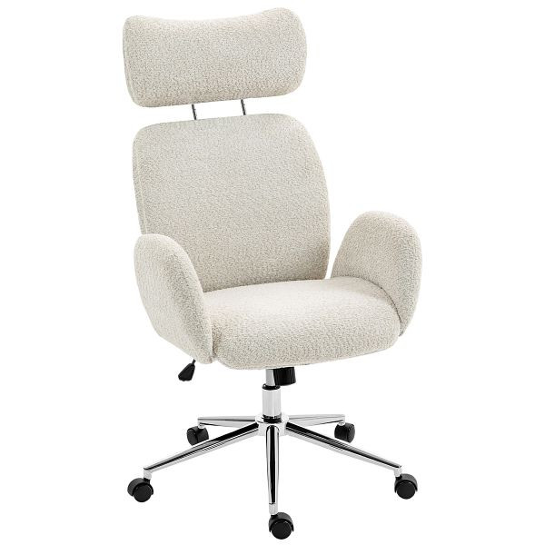 HOMCOM Bürostuhl mit verstellbarer Kopfstütze, ergonomischer Schreibtischstuhl, Kippfunktion, höhenverstellbar, Grauweiß, 921-884V00CW