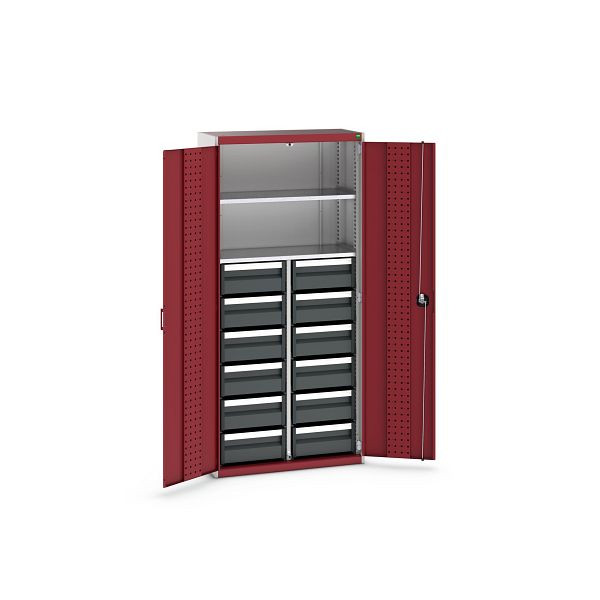 bott cubio Koffer-Flügeltürenschrank bestückt mit 12x varioSlide, BxTxH: 938x400x2000mm, RAL 7035 / RAL 3004, 40032036.24V