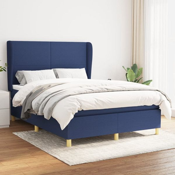 vidaXL Boxspringbett mit Matratze Blau 140x200 cm Stoff, 3128371