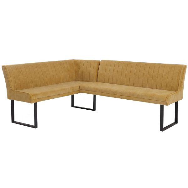 Mendler Eckbank HWC-O82, Esszimmerbank Bank, Öko-Tex (310g/m²) Chenille Stoff/Textil Metall 159x210cm, senfgelb, 153547