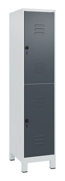 C+P Doppelstöckiger Spind Classic PLUS, Füße, 1800x400x500mm, 7035/7016, Drehriegel, 0803107-12 S10008