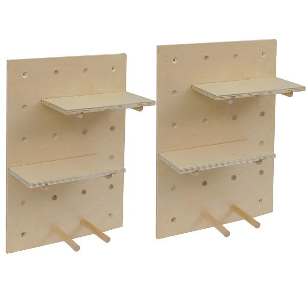 Mendler 2er-Set Wandpaneel HWC-P24, Wanddekoration Wandregal Steckboard, 4 Ebenen Aufhängung 60x40cm FSC®, naturfarben, 139717