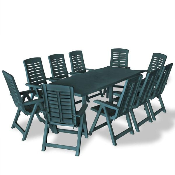 vidaXL 11-teilig Garten-Essgruppe Kunststoff Grün, 275082