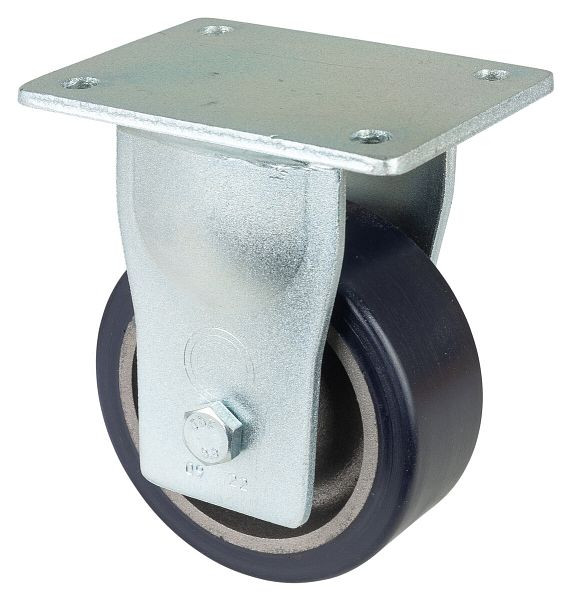BS Rollen Schwerlastrolle, Bockrolle, Rad-Breite 50 mm, Rad-Ø 125 mm, Tragfähigkeit 400 kg, Guss-Polyurethan 78 Shore A, Guss, Kugellager, RR110.C11.125
