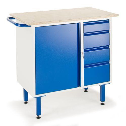 Rollcart Kleine Werkbank mit 4 Schubladen 1 Stahlschrank (1111x600), Tragkraft: 400 kg, 07-4371