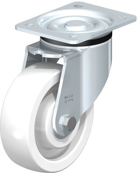 Blickle LK-SPO 150K Stahlblech-Lenkrolle, schwere Ausführung, mit Anschraubplatte, Polyamid, Weiß, 47746