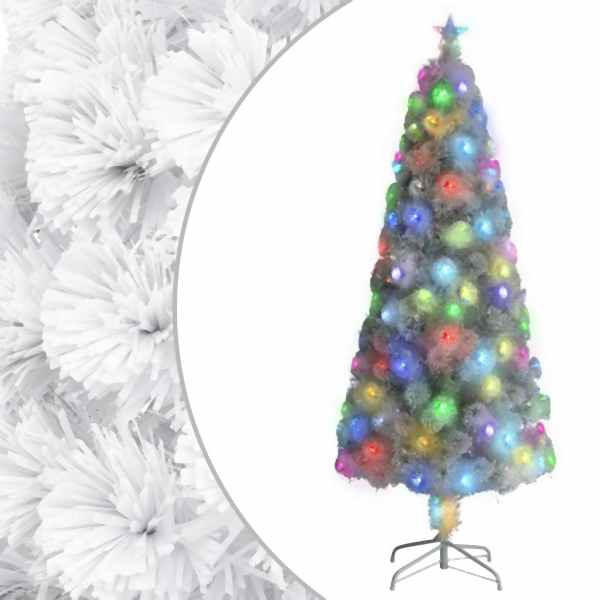 vidaXL Künstlicher Weihnachtsbaum mit Beleuchtung Weiß 240cm Glasfaser, 328453