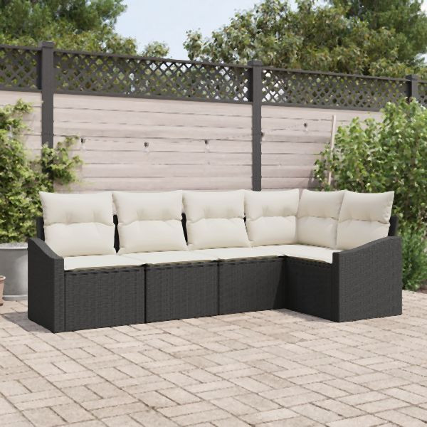vidaXL Garten Sofa Set Set aus 5 Beige Rattan, Polyester Garten Ecksofa, 3355386