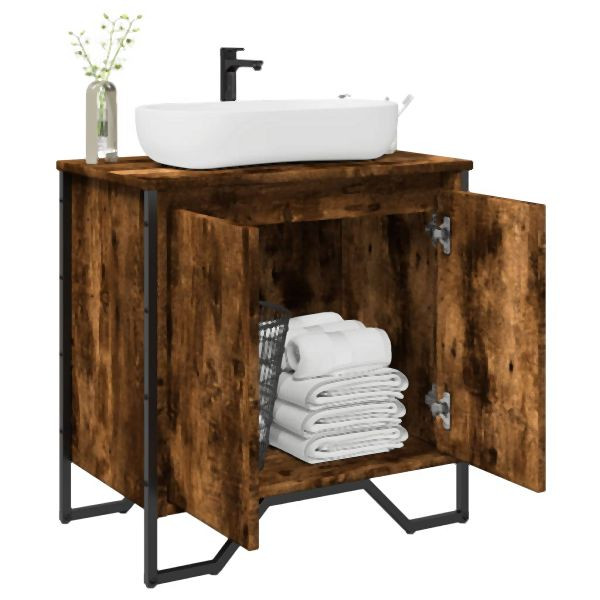 vidaXL Waschbeckenunterschrank Räuchereiche 60x35x60 cm Holzwerkstoff, 848656