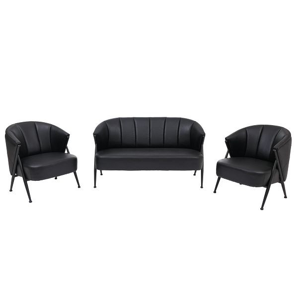 Mendler Wohnzimmer-Set HWC-P30, 2er-Sofa 2x Sessel, Vintage Retro Industrial Metall Kunstleder, schwarz, 118693+2x118690