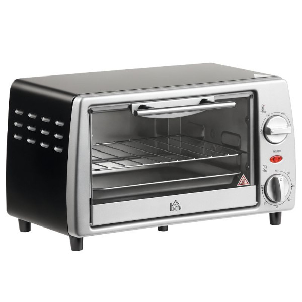 HOMCOM Mini Backofen 10 L 750W 100-230° C 60 Min. Timer mit Backblech, Grillrost und Herausnehmbarer Bodenschale, 800-084