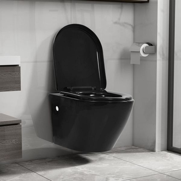 vidaXL Wand-WC ohne Spülrand Keramik Schwarz, 145238