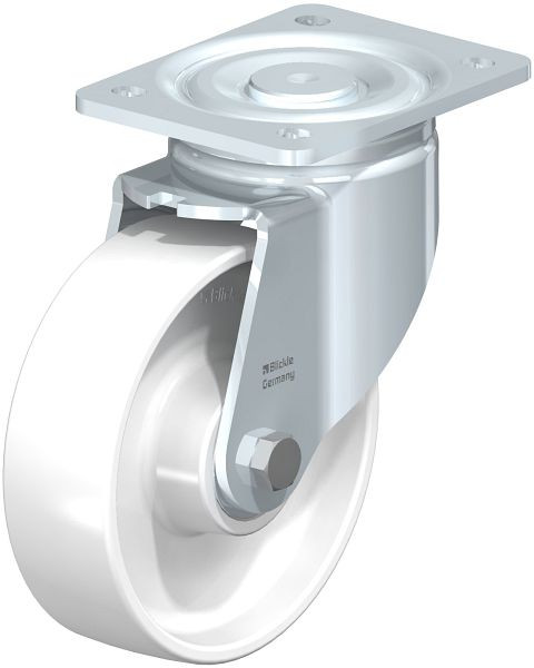 Blickle LH-PO 160K Stahlblech-Lenkrolle, Schwerlast-Ausführung, mit Anschraubplatte, Polyamid, Weiß, 580381