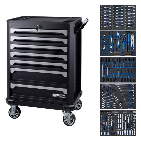 Stahlmaxx Werkstattwagen mit 339 Werkzeugen in Schaumstoffeinlagen, XXL-123166