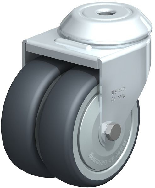 Blickle LMDA-TPA 75K-FK Apparate-Doppel-Lenkrolle mit Rückenloch, Thermoplastisches Gummi-Elastomer, Grau, 574442