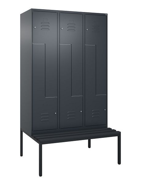C+P Z-Spind Classic PLUS, mit untergebauter Sitzbank, 6 Abteile, 2120x1200x815mm, 7016/7016, Zylinderschlösser, 0800537-326 S10057