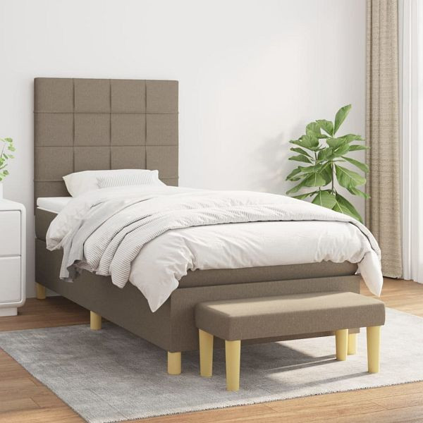 vidaXL Boxspringbett mit Matratze Taupe 90x190 cm Stoff, 3137121