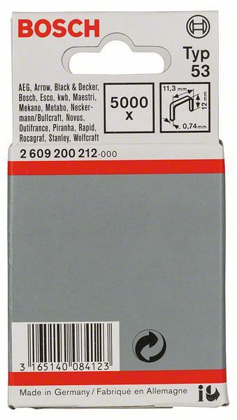 Bosch Feindrahtklammer Typ 53, 11,4 x 0,74 x 12 mm, 5000er-Pack, 2609200212