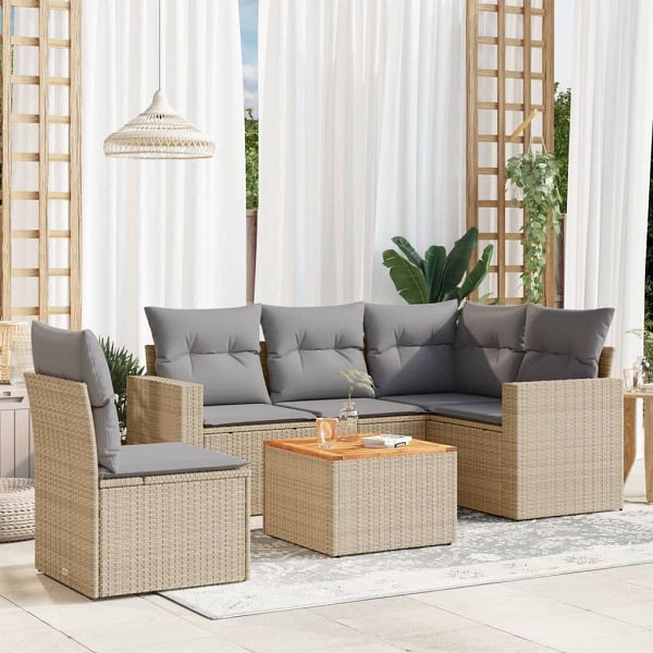vidaXL 6-teilig Garten-Sofagarnitur mit Kissen Beige Poly Rattan, 3224127