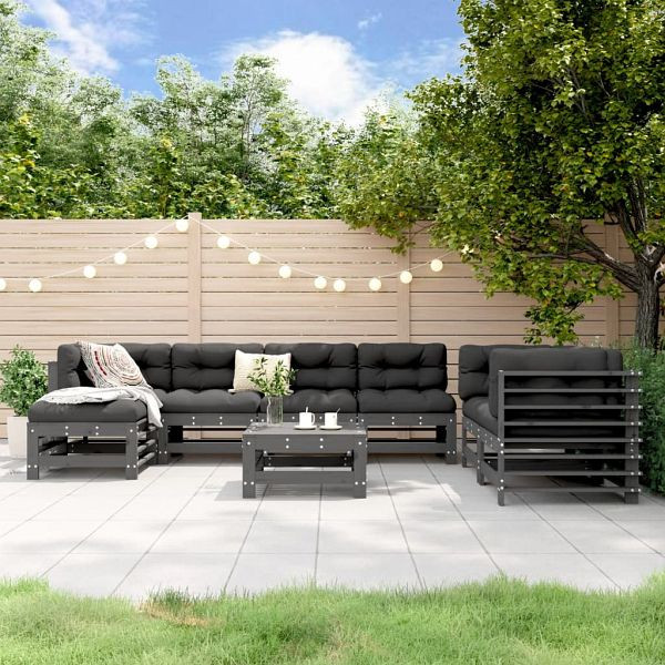 vidaXL 8-teilig Garten-Lounge-Set Grau Massivholz Kiefer, 3186580