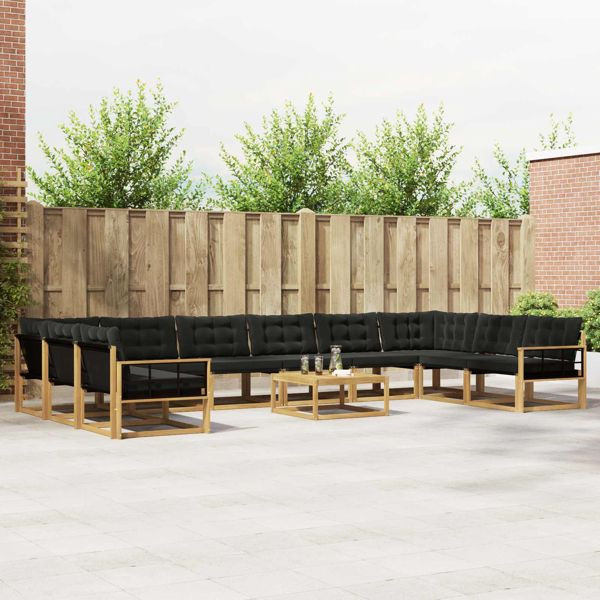vidaXL Outdoor-Sofagarnitur mit Kissen 11-teilig Weiß und Schwarz, 3389146